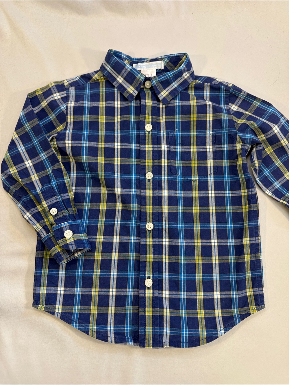 Janie and Jack Navy, Blue & Green Plaid Button-Down Shirt